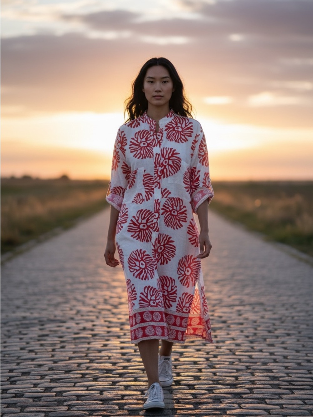 🇮🇹MADE IN ITALY Women’s White & Red Printed Dress
